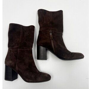 Eileen Fisher  Brown Soft Suede Cinch Ankle Boots Block Heel Sz 6